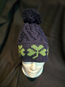 Aran Wool Shamrock Hat with Pom Pom