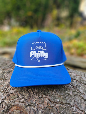 Philly royal blue polyester snapback rope hat with Liberty Bell