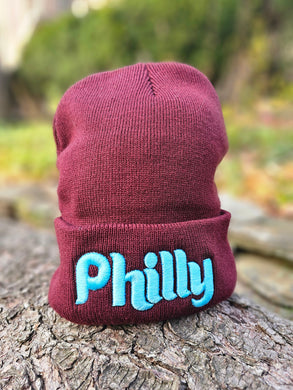 Maroon Beanie with Powder Blue Thread