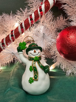 Irish Snowman Holding Shamrock