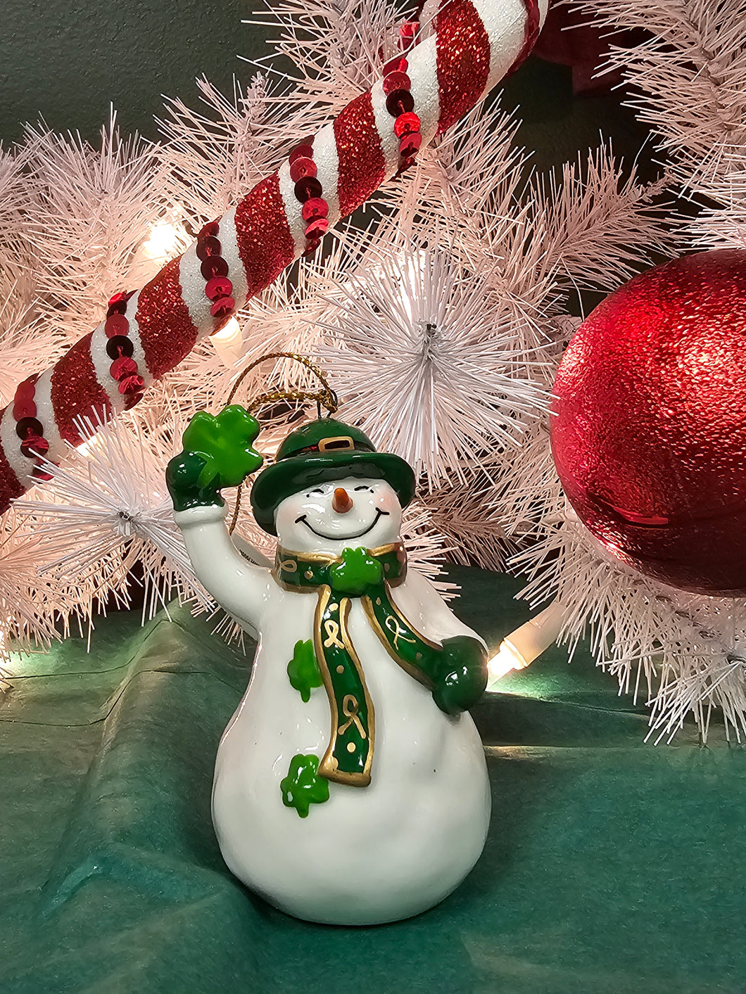 Irish Snowman Holding Shamrock