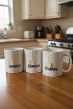 white mugs with retro philadelphia writing