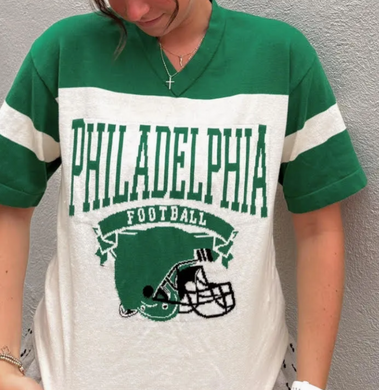 Green and white 'Philadelphia Football' jersey sweater shirt