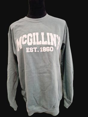 Faded green sweatshirt with 'McGillin's EST. 1860' text 