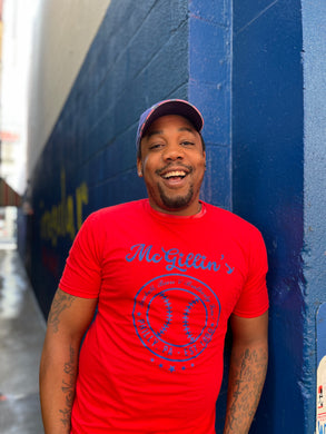  red t-shirt with 'McGillin's' print