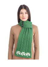 Aran Wool Loop Scarf with Shamrock Trim