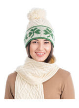 Aran Wool Shamrock Hat with Pom Pom