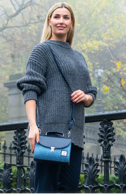 Sky Blue Herringbone Tweed Purse