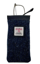 Dark blue herringbone tweed eye glass holder